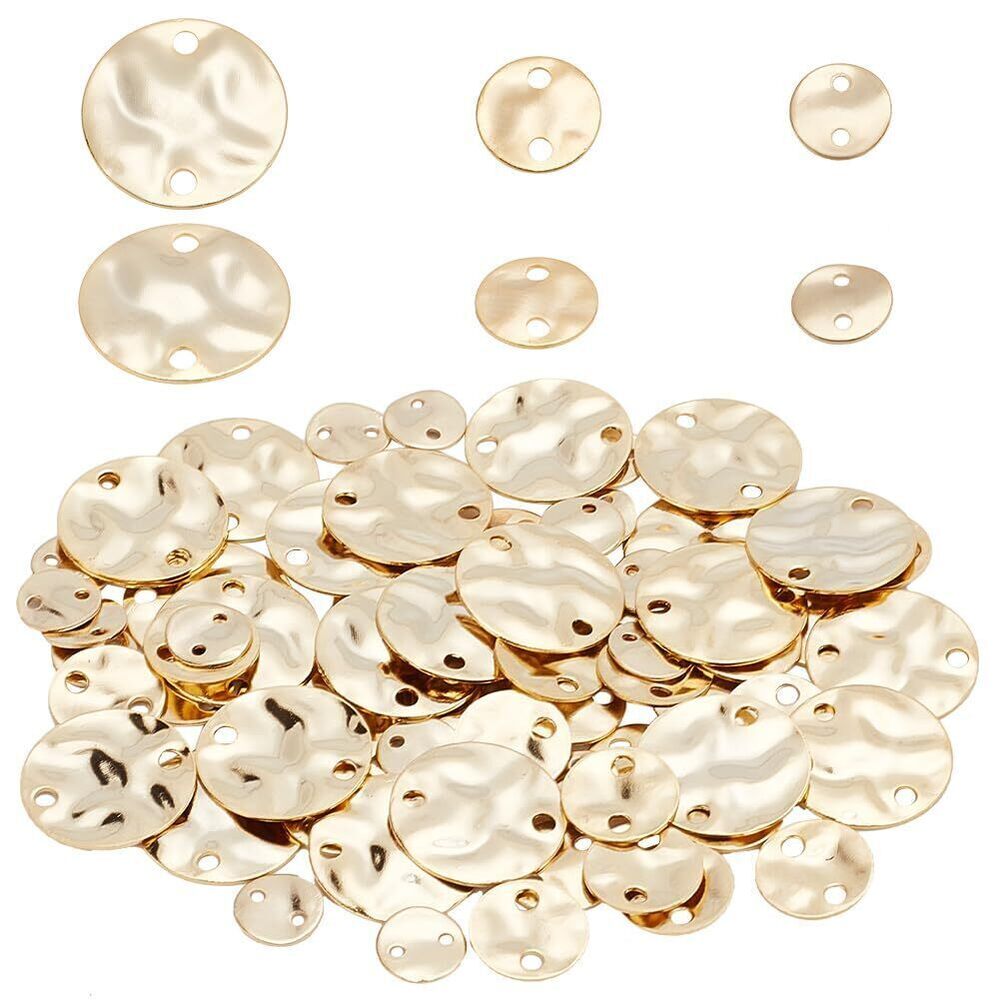 9014 90pcs Flat Round Connector Charms 24K Gold Plated Links 3 Styles Brass